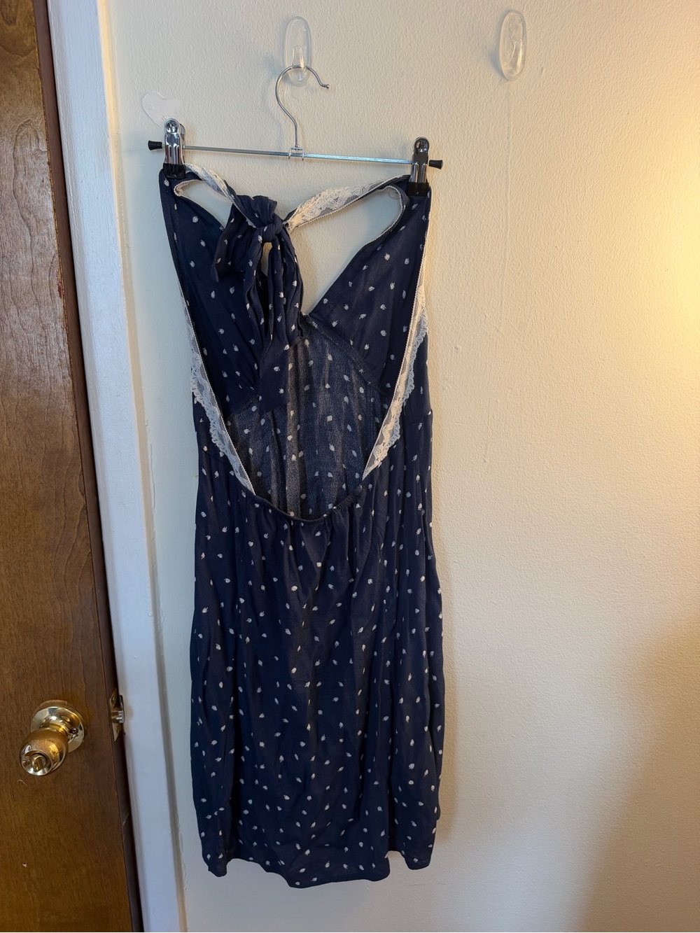 Navy Polka Dot Lace-Trim dress - Picture 4 of 7